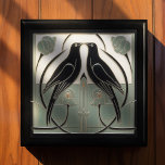 Sage Green Mackintosh Black Birds Art Deco Decor Gift Box<br><div class="desc">Elevate your collection of treasures with our Art Nouveau Inspired Keepsake Box, elegantly crafted from lacquered wood and available in golden oak, ebony black, emerald green, and red mahogany. The box is adorned with a distinctive symmetrical artwork of two black birds, inspired by the visionary designs of Charles Rennie Mackintosh...</div>