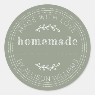 Sage Green Made With Love Personalised Homemade Classic Round Sticker
