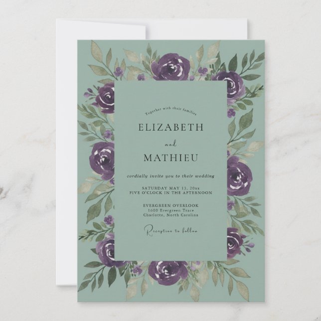 Sage Green Majestic Floral Wedding Invitation (Front)