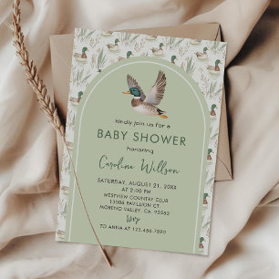 Sage Green Mallard Duck Baby Shower Invitation