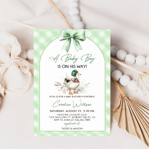 Sage Green Mallard Duck Boy Baby Shower Invitation