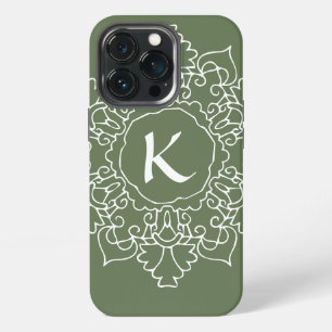 Sage Green Mandala Monogram Modern Simple Custom iPhone 13 Pro Case