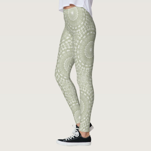 Sage Green Mandala Pattern Leggings (Left)