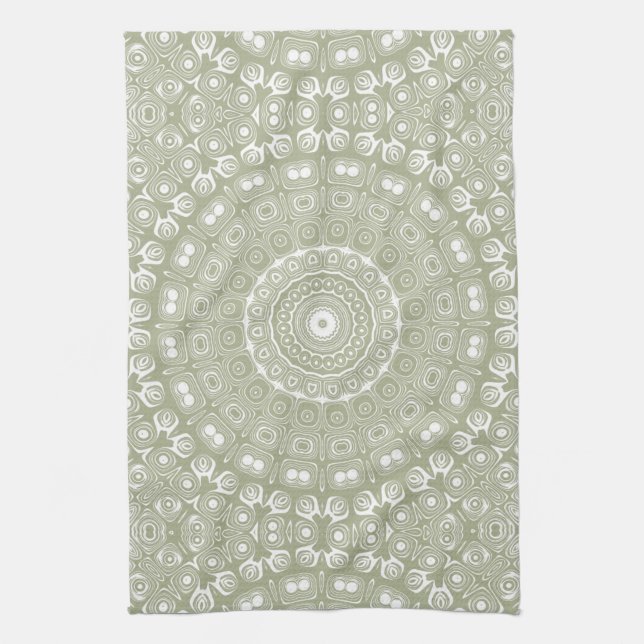 Sage Green Mandala Pattern Tea Towel (Vertical)