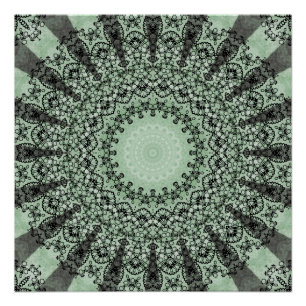 Sage Green Mandala with Leaf-Inspired Pattern Poster