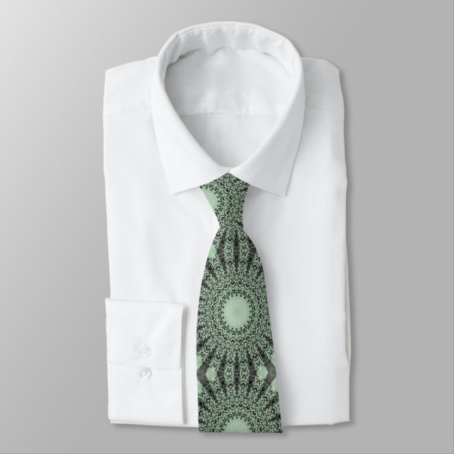 Sage Green Mandala with Leaf-Inspired Pattern Tie (Tied)