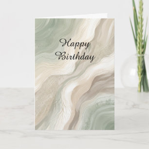 Sage Green Marble Abstract Happy Birthday Card