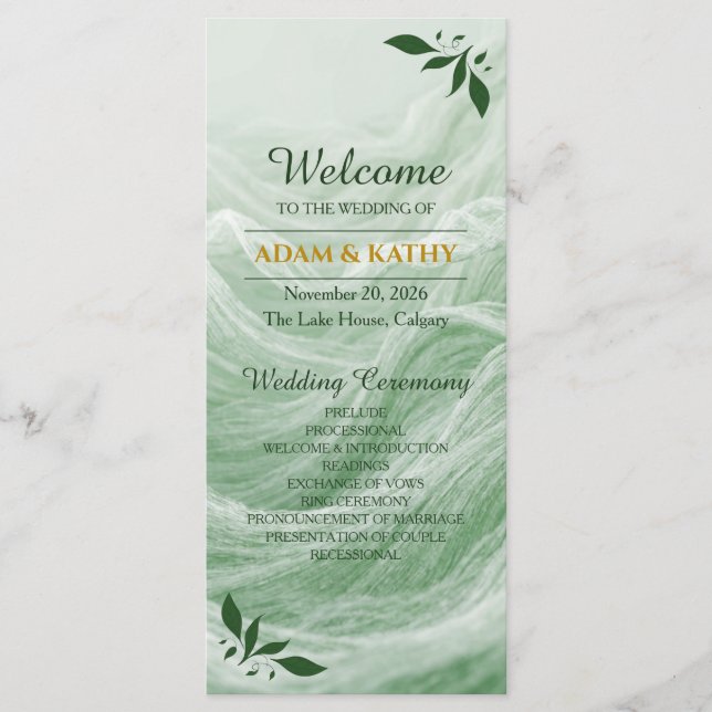 Sage Green Marble & Gold Wedding Program Programme (Front)