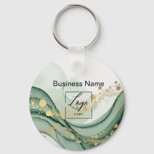 Sage green  marble logo Qr code Employee Key Ring
