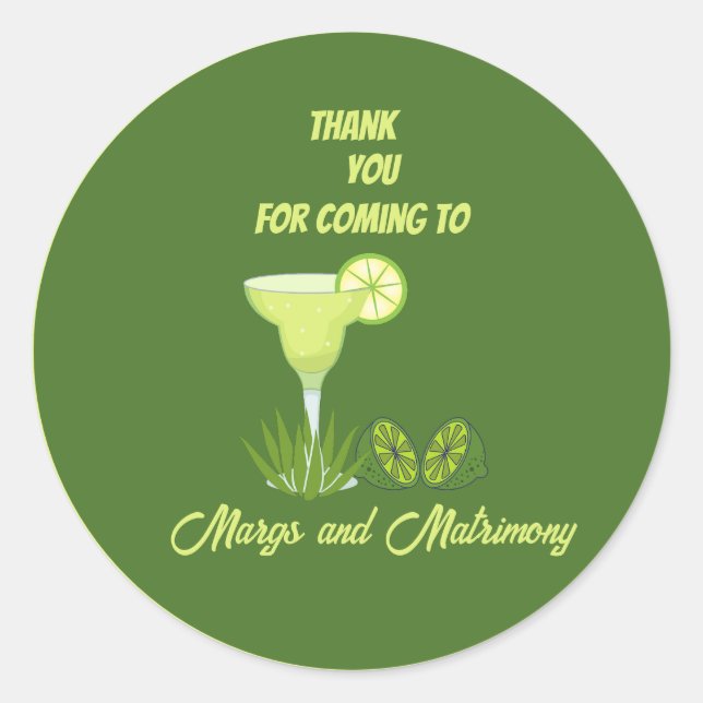  sage green margs and matrimony thank you classic round sticker (Front)