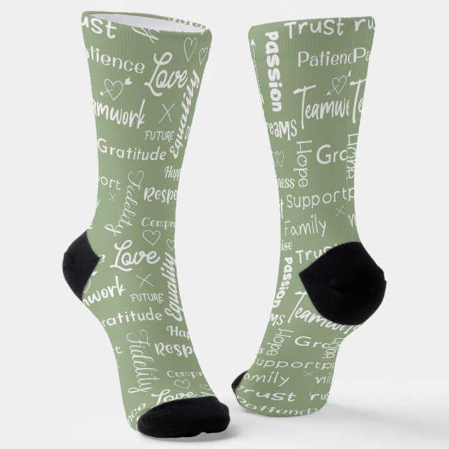 Sage Green Marriage Advice Tips Secrets Pattern Socks (Angled)