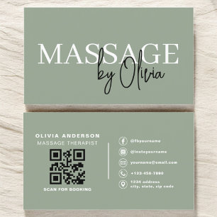 Sage Green Massage Therapist QR Code  Business Card