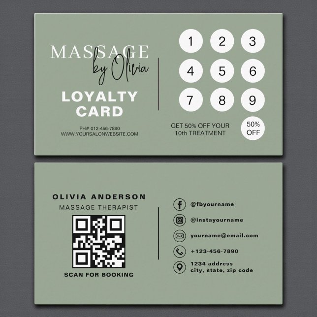 Sage Green Massage Therapist QR Code Loyalty Card (Creator Uploaded)