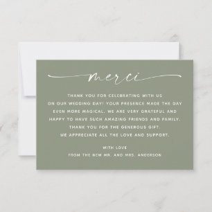 Sage Green Merci Modern Garden Photo Wedding Thank You Card