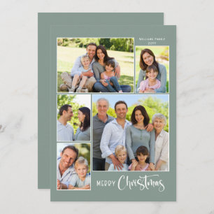 Sage Green Merry Christmas 5 Photo Collage  Holiday Card