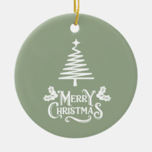 Sage Green Merry Christmas Ceramic Tree Decoration