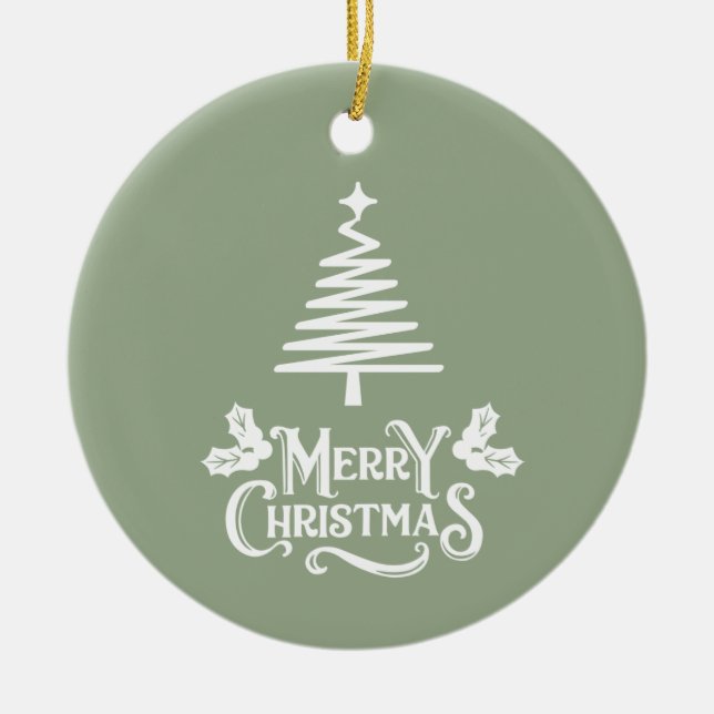 Sage Green Merry Christmas Ceramic Tree Decoration (Front)