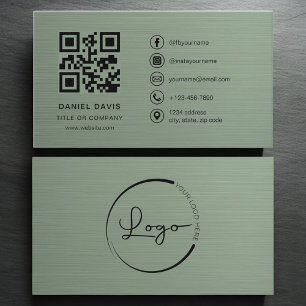 Sage Green Metallic Company Logo QR Code Business Card