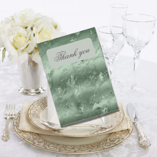 Sage Green Metallic Tiara Elegant Quinceañera Thank You Card