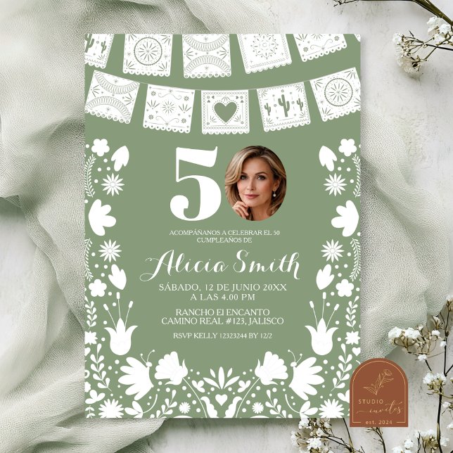 Sage Green Mexican Cielito Lindo 50 Birthday Invit Invitation (Creator Uploaded)