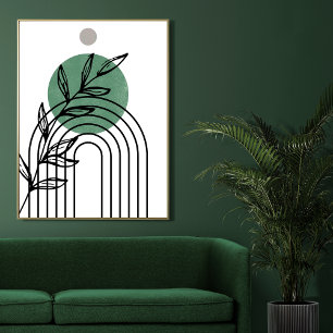 Sage Green Mid-Century Botanical Geometric Poster