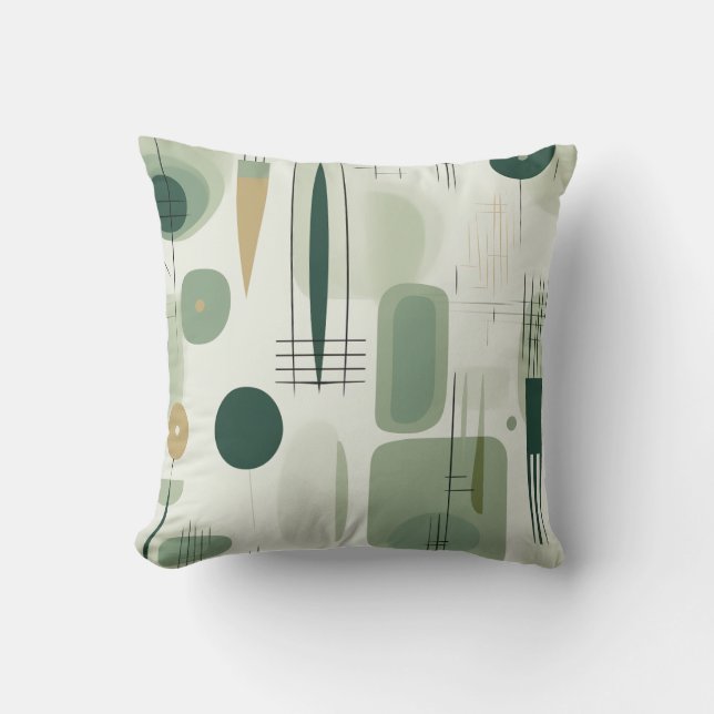 Sage Green Mid Century Modern Abstract Cushion (Front)