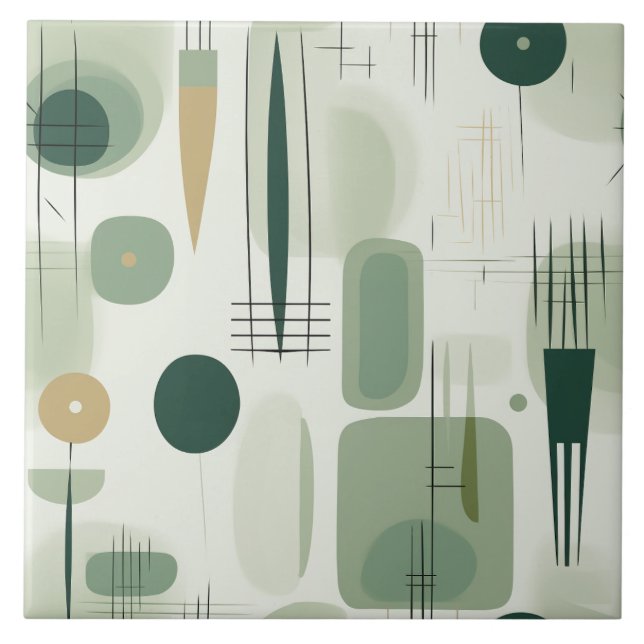 Sage Green Mid Century Modern Abstract Tile (Front)