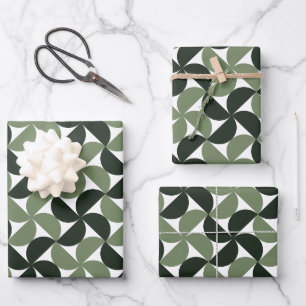 Sage Green Mid Century Modern Pattern Wrapping Paper Sheet