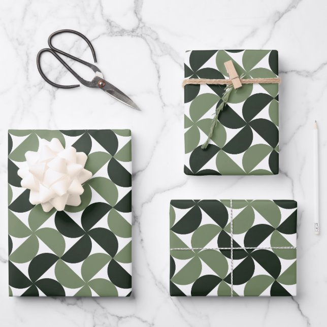 Sage Green Mid Century Modern Pattern Wrapping Paper Sheet (Front)