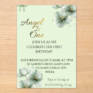 Sage Green Minimal Baby 1st Birthday Invitation