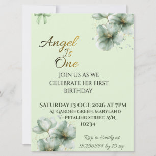 Sage Green Minimal Baby 1st Birthday Invitation