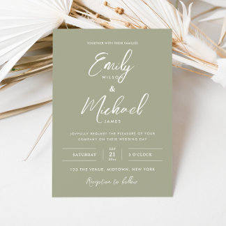 Sage Green Minimal Calligraphy Script Wedding Invitation