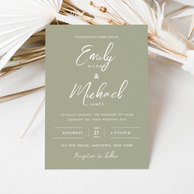 Sage Green Minimal Calligraphy Script Wedding Invitation (Creator Uploaded)
