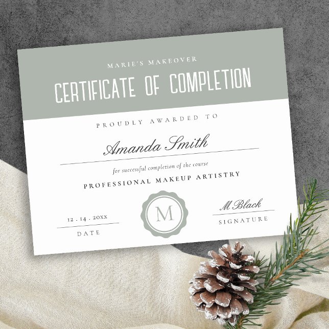 Sage Green Minimal Certificate of Completion Award (Creator Uploaded)