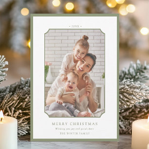 Sage Green Minimal Merry Christmas Photo Holiday Card