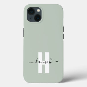 Sage Green Minimal Modern Initial Monogram  iPhone 13 Case