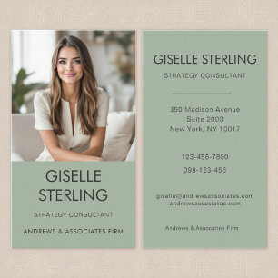 Sage Green Minimal Professional Photo Modern Business Card