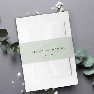 Sage green minimal script wedding invitation invitation belly band