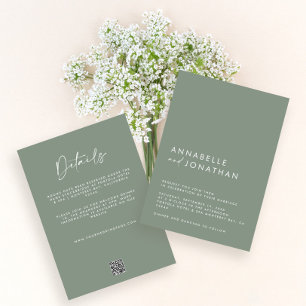 Sage green Minimal simple Wedding Details QR Code Invitation