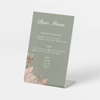 Sage Green Minimal Wedding Bar Menu Pedestal Sign