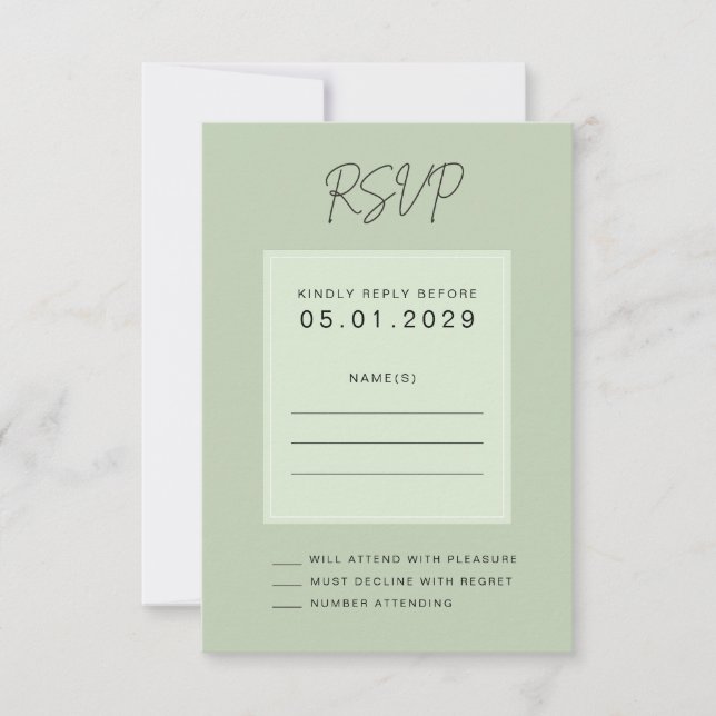 Sage Green Minimal Wedding RSVP Card (Front)