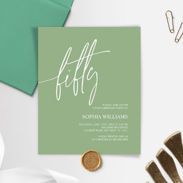 Sage Green Minimalist 50th Birthday Invitation (Creator Uploaded)