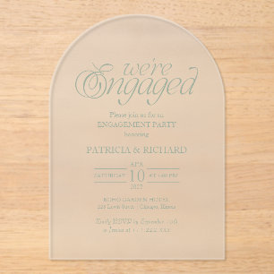 Sage Green Minimalist Arch Engagement Party Acrylic Invitations