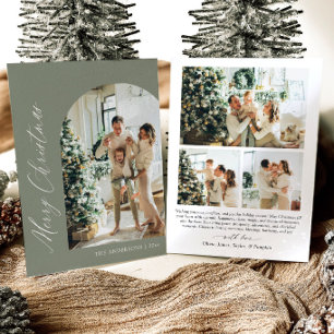 Sage Green Minimalist Arch Photo Merry Christmas Holiday Card