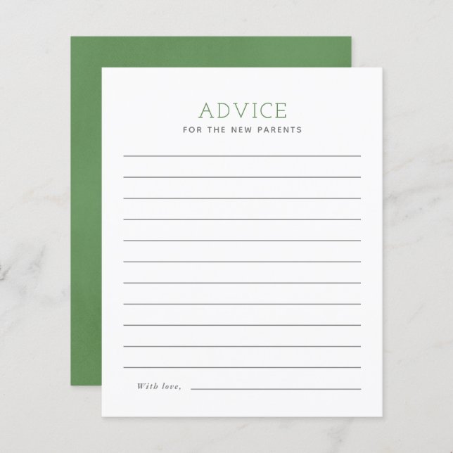 Sage Green Minimalist Baby Shower Advice Card (Front/Back)