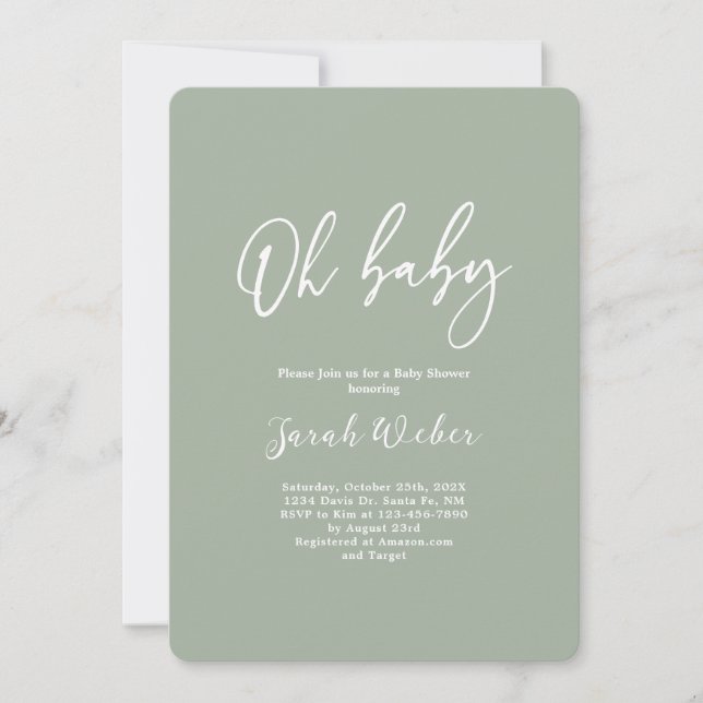  Sage Green minimalist baby shower Invitation (Front)