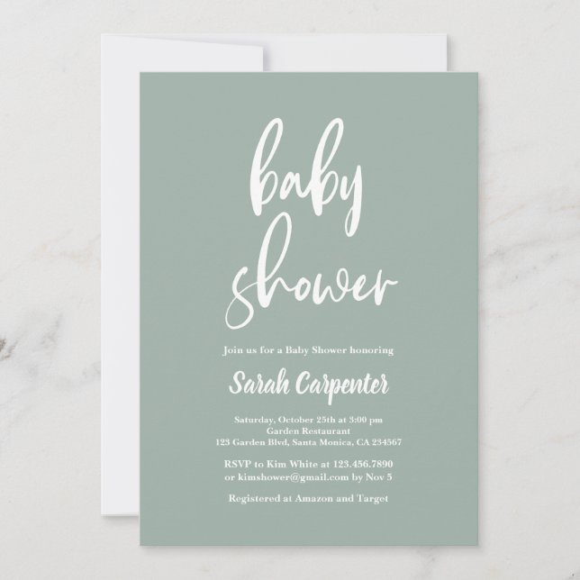 Sage Green Minimalist Baby Shower Invitation (Front)