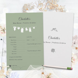 Sage Green Minimalist Baby Shower Predictions Game