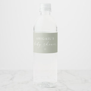 Sage Green Minimalist Baby Shower Water Bottle Label