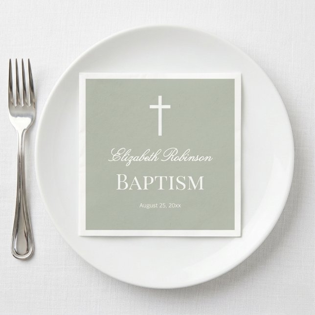 Sage Green Minimalist Baptism Paper Napkin (Creator Uploaded)